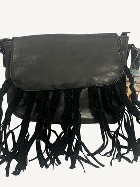 NWT Heritage West Black Braided Fringe Crossbody Boho Western Bag